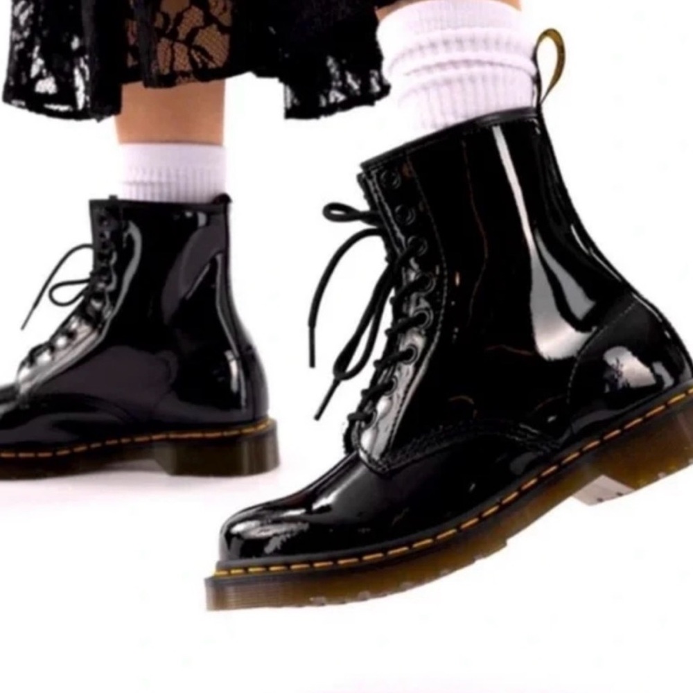 Dr. Martens Black Patent Lace-Up Ankle Boots